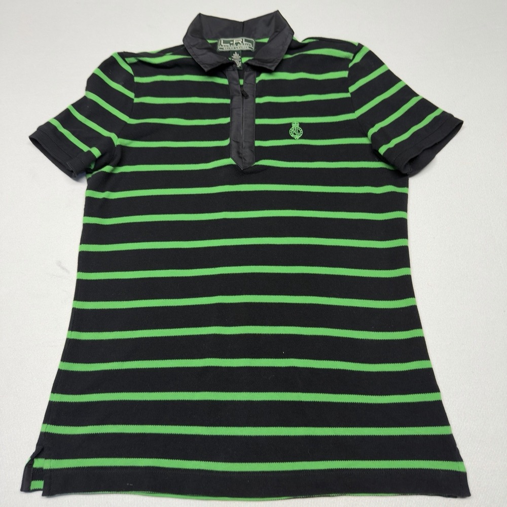 Lauren Ralph Lauren L-RL Black Green 1/4 Zip Golf Polo Shirt Women's S
